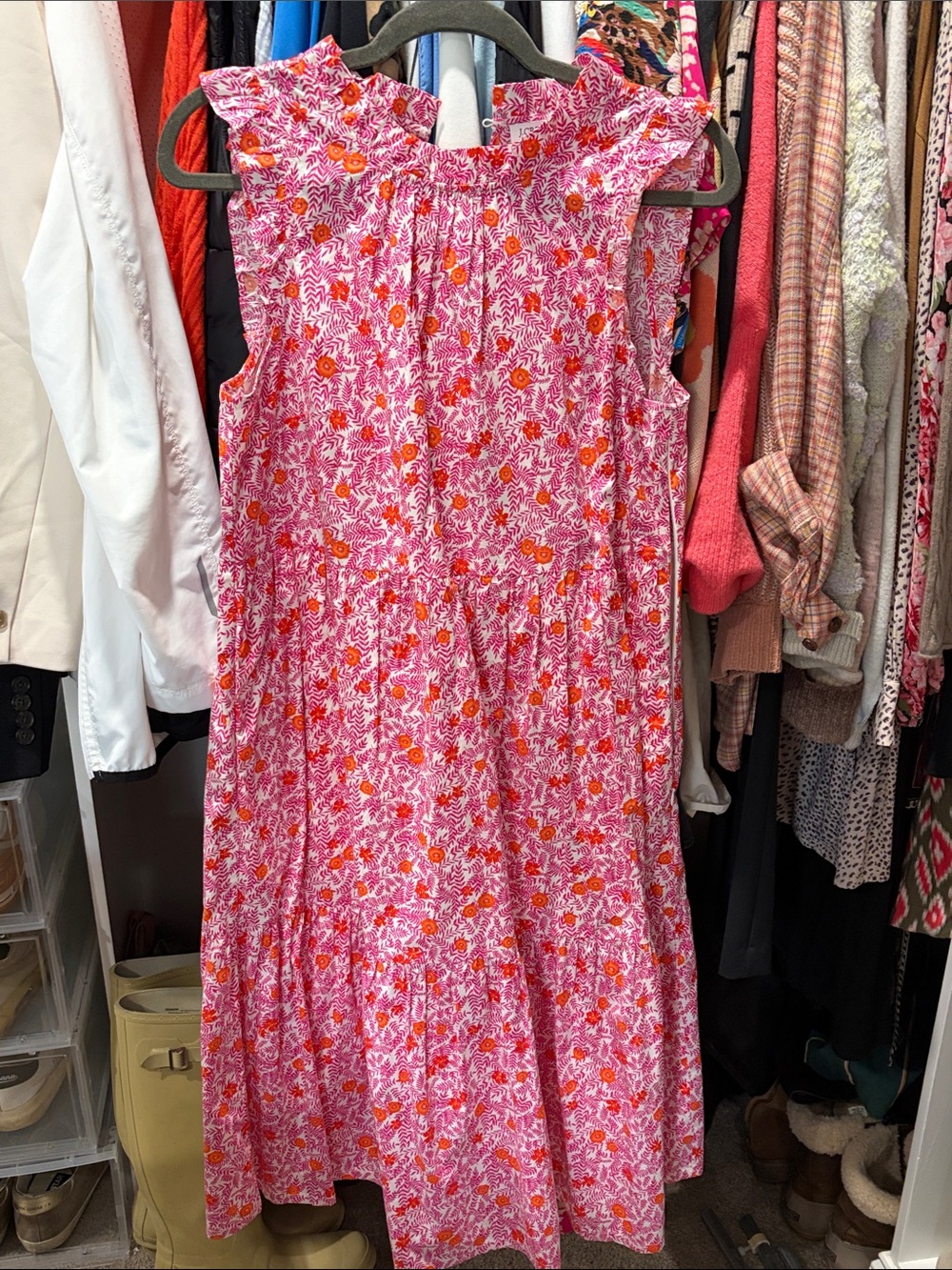 J. Crew Pink & Orange Floral Sleeveless Midi Dress